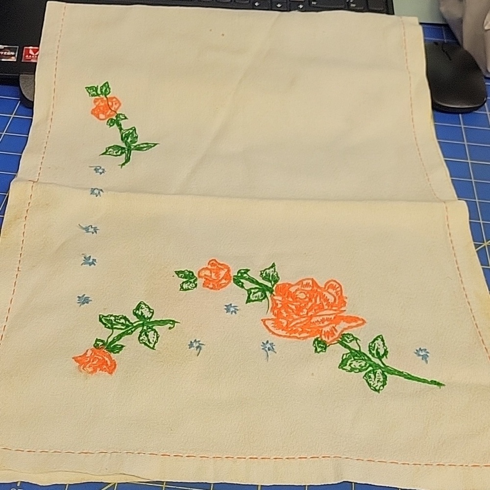 Vintage Floral Flower Embroidered Cream 14" x 36" Table Runner
